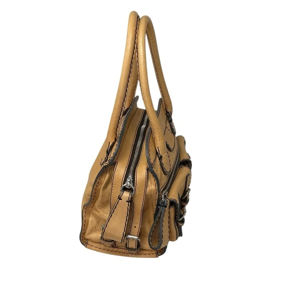 CHLOE Satchel Tote Purse Camel Brown Leather Buttery Pebbled Leather Luxury